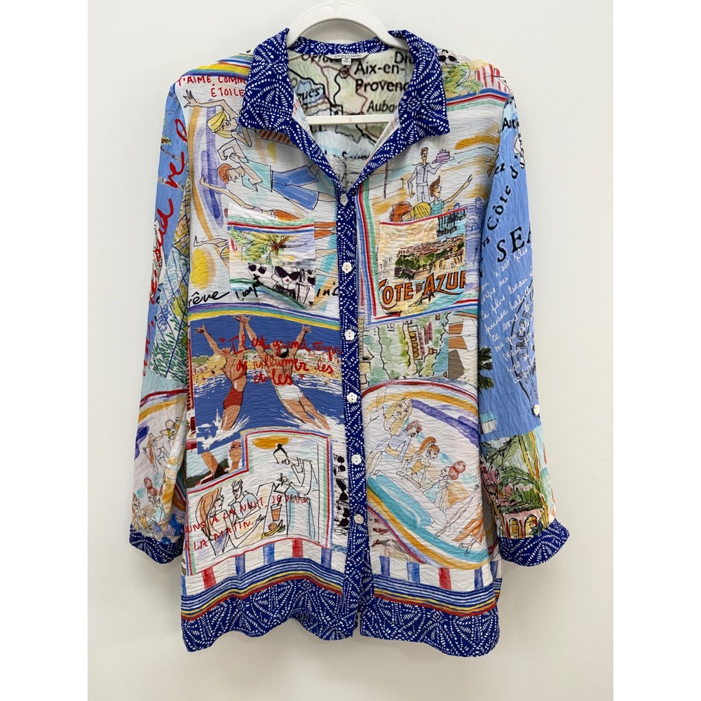 John Mark Button Down Shirt Size M Saint Tropez Cote d'Azur Postcard Print